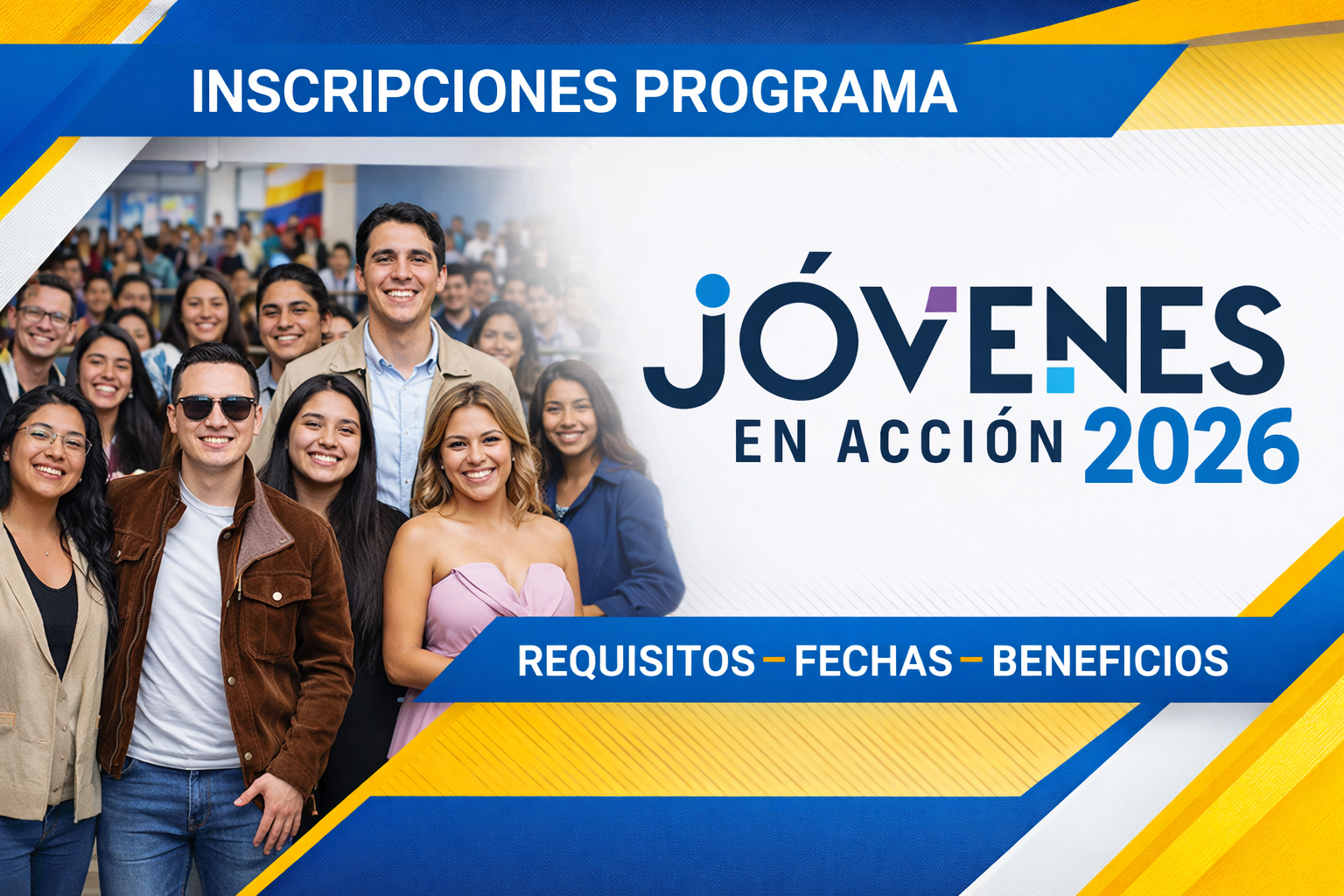 Jóvenes ecuatorianos participan en el programa social Jóvenes en Acción 2026, una iniciativa del Gobierno Nacional orientada a fomentar la inclusión laboral y el desarrollo juvenil.